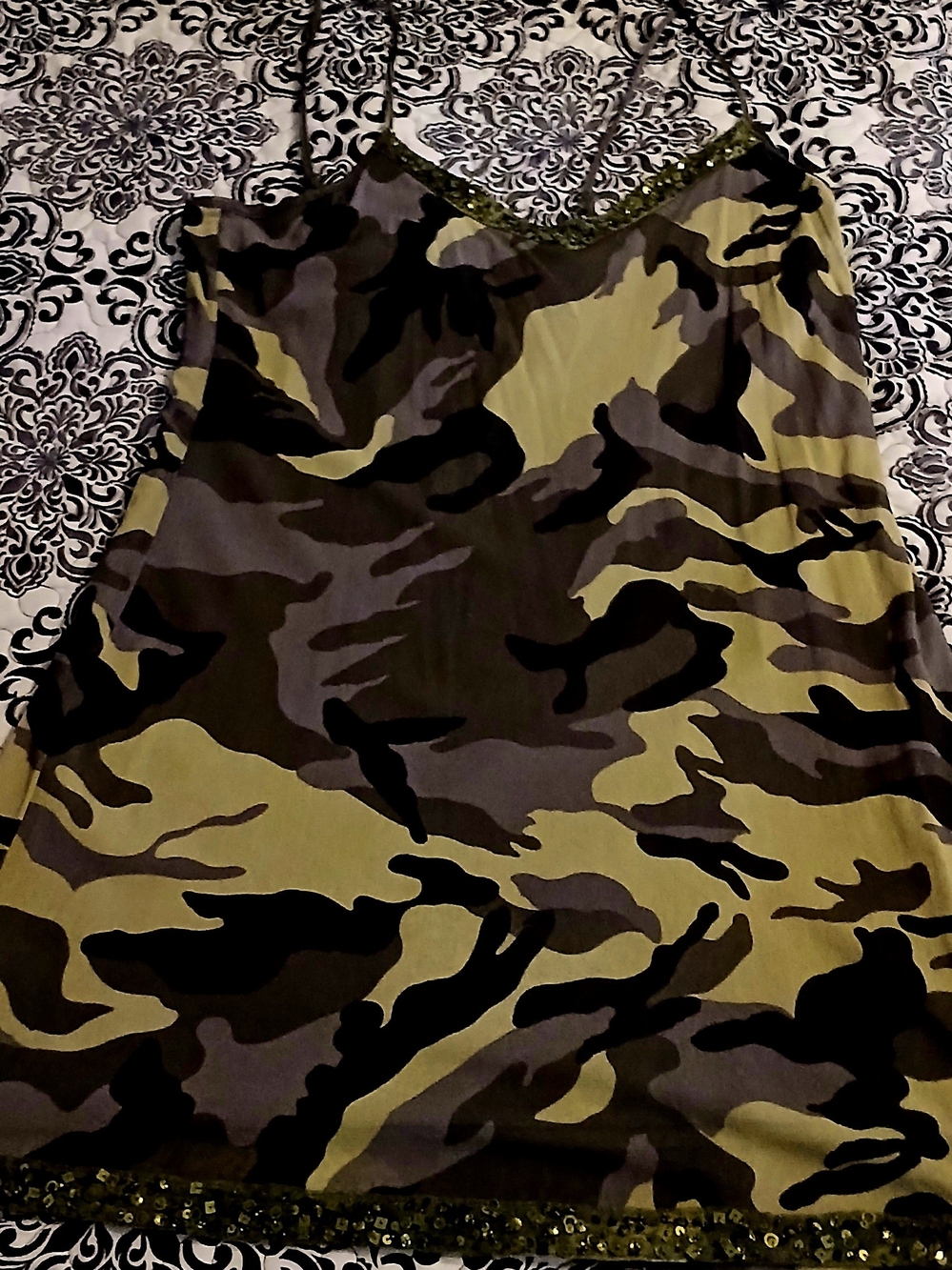INC International Concepts Camouflage Mini Slip Dresd in Olive and Black